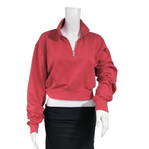 Tna Airy fFleece Perfect 1/4 Zip Mock Neck Oversized Cropped Sweatshirt Red M - Picture 1 of 12